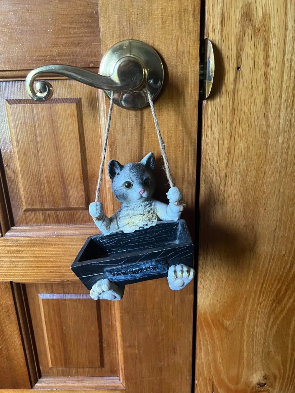 Vintage Gray Cat Birdfeeder Hanging or Shelf resin figurine 1990s
